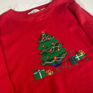 Vintage‎ Y2K Malarkey Christmas Tree Embroidered Sweatshirt XL